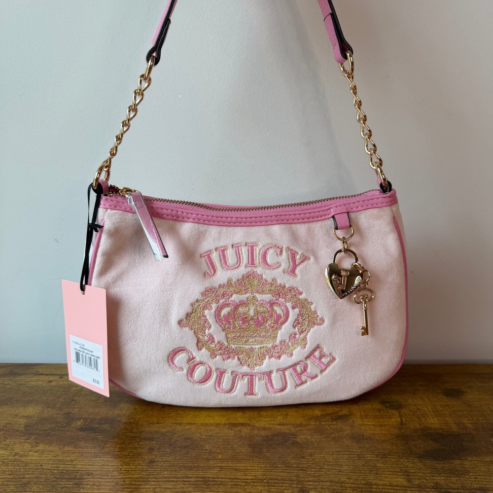 New Juicy Couture Falling For Juicy Pink Shoulder Handbag Cute Pastel Gold Y2K